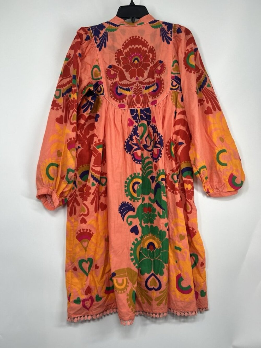 Farm Rio Peach Amulet Midi-Dress Women’s Medium Lace-Trim Cotton Tropical - Picture 5 of 6
